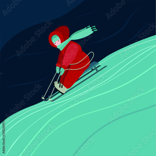 Vector illustration.Child rush down the ice slide.Winter fun.