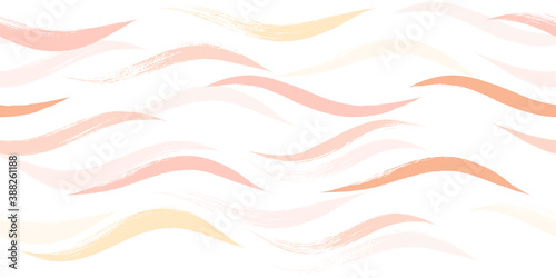 Seamless Wave Pattern, Hand drawn pink, orange and green girly stripe seamless background. Wavy vector beach brush stroke, curly pink pastel paint lines, watercolor beauty illustration