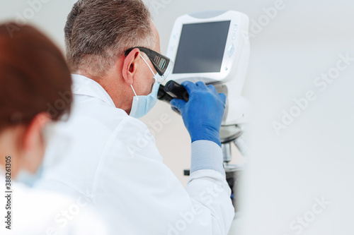 close up. laboratory scientists conduct testing in the laboratory.