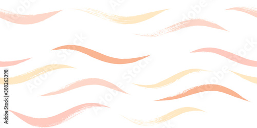 Seamless Wave Pattern, Hand drawn pink, orange and green girly stripe seamless background. Wavy vector beach brush stroke, curly pink pastel paint lines, watercolor beauty illustration