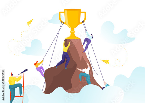 Success career achievement and successful leadership winner vector illustration. Corporate gold goal, trophy for manager employee. Leader growth and development, win prize by opportunity challenge.