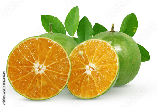 Calamansi or Green orange fruits isolated on white background photo