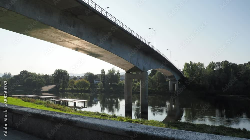Salvatierra-Monçao bridge over Rio Mino, Galicia (Spain) near Portugal from bottom to up Salvatierra-Monçao bridge over Rio Mino, Galicia (Spain) near Portugal from bottom to up