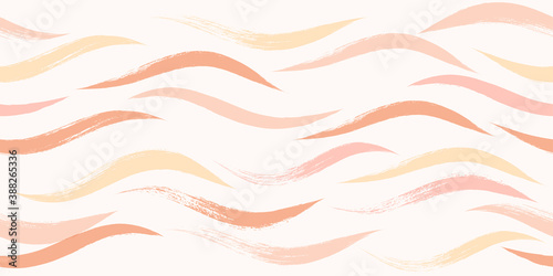 Seamless Wave Pattern, Hand drawn pink, orange and green girly stripe seamless background. Wavy vector beach brush stroke, curly pink pastel paint lines, watercolor beauty illustration
