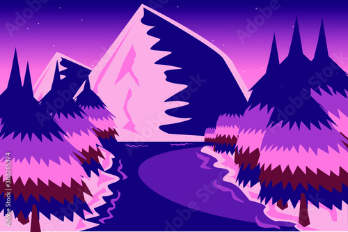 Abstract natural snow land. star and mountain in the galaxy. relax with natural in the snow lake. design esp10.