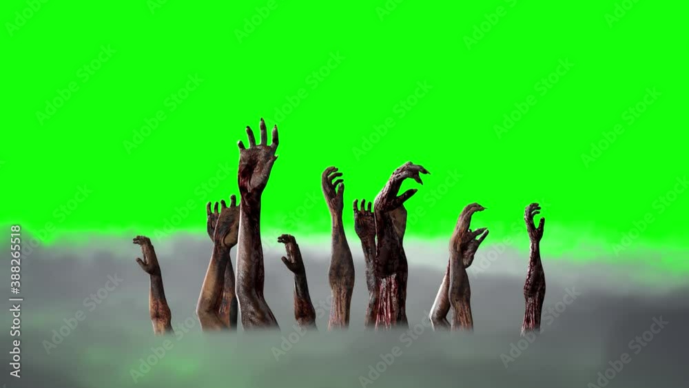 Zombie hands on green screen 3d render Zombie hands on green screen 3d render