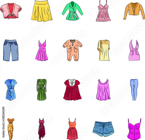 
Clothes Hand Drawn Colored Vector Icons 1
