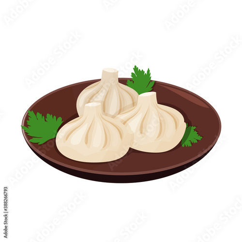 Traditional Georgian dish Khinkali. Meat dumplings vector realistic illustration.