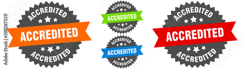 accredited sign. round ribbon label set. Seal