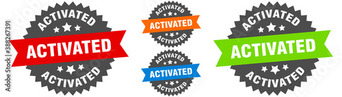 activated sign. round ribbon label set. Seal