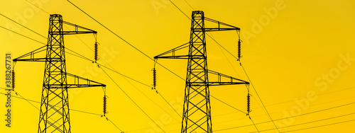 Canvastavla Energy Transmission towers or electricity pylons with wires, cables against gold
