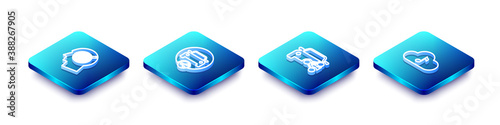 Set Isometric line Head hunting concept, Car sharing, and Music streaming service icon. Vector.