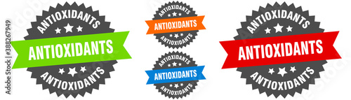antioxidants sign. round ribbon label set. Seal