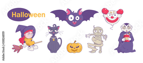 Halloween set Vector. Cartoon. Isolated Art Costumes