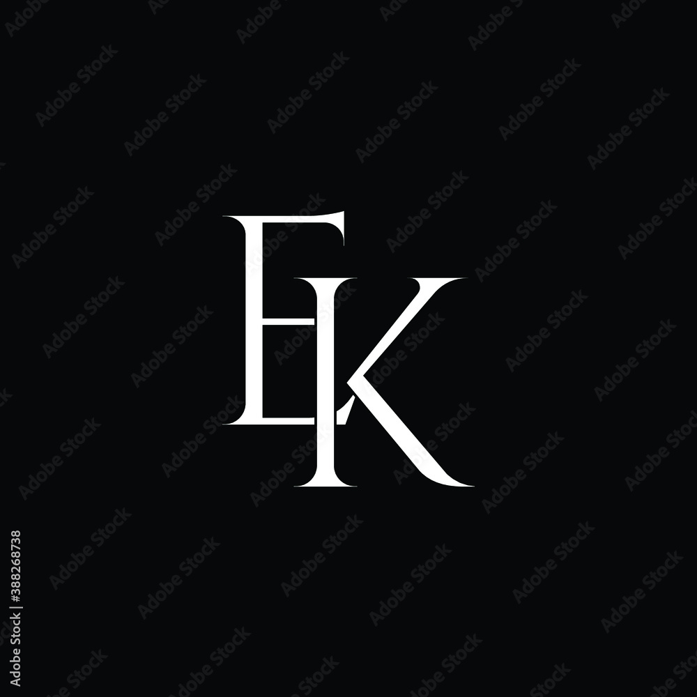 Initial Logo Letter EK Monogram in Black and White. Initial Logo Letter EK Monogram in Black and White.