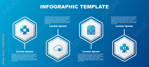 Set line Processor, Cryptocurrency cloud mining, ASIC Miner and chip with dollar. Business infographic template. Vector.