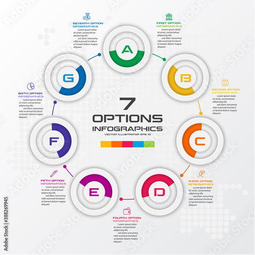 Circle chart infographic template with 7 options,Vector illustration.