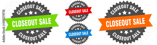 closeout sale sign. round ribbon label set. Seal photo