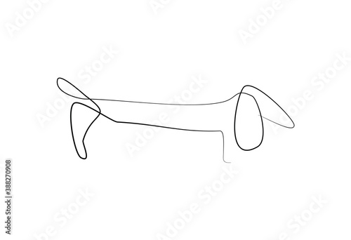 SINGLE-LINE DRAWING OF A SAUSAGE DOG. This hand-drawn, continuous, line illustration is part of a collection of artworks inspired by the drawings of Picasso. Each gesture sketch was created by hand. photo
