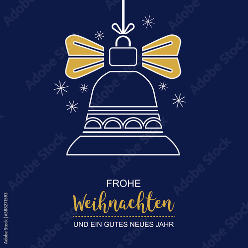 Weihnachtskarte mit Weihnachtsglocke - Vektor Illustration auf blauem Hintergrund - Text deutsch
