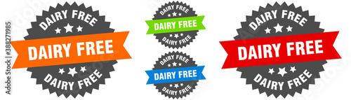 dairy free sign. round ribbon label set. Seal
