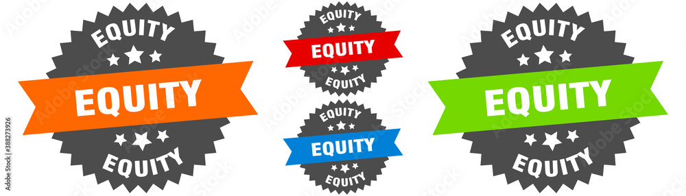 equity sign. round ribbon label set. Seal equity sign. round ribbon label set. Seal