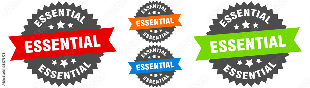 essential sign. round ribbon label set. Seal essential sign. round ribbon label set. Seal