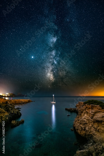 Cala Llenita at night, Ibiza island. Made from 7 light frames with 4 dark frames.