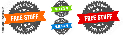 free stuff sign. round ribbon label set. Seal