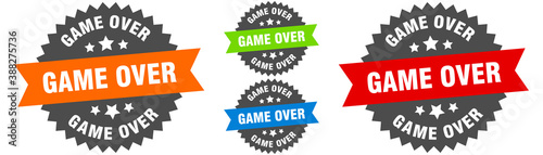 game over sign. round ribbon label set. Seal