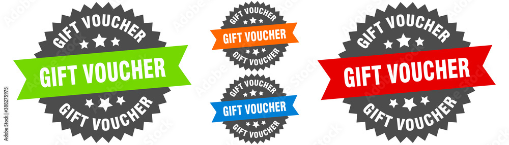gift voucher sign. round ribbon label set. Seal gift voucher sign. round ribbon label set. Seal