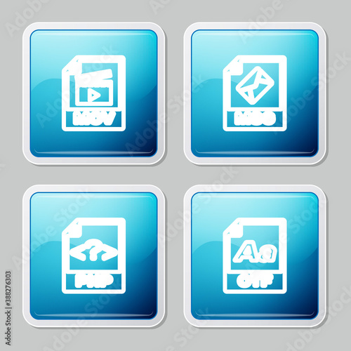 Set line MOV file document, MSG, PHP and OTF icon. Vector.