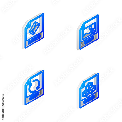 Set Isometric line GIF file document, MSG, and 3DS icon. Vector.