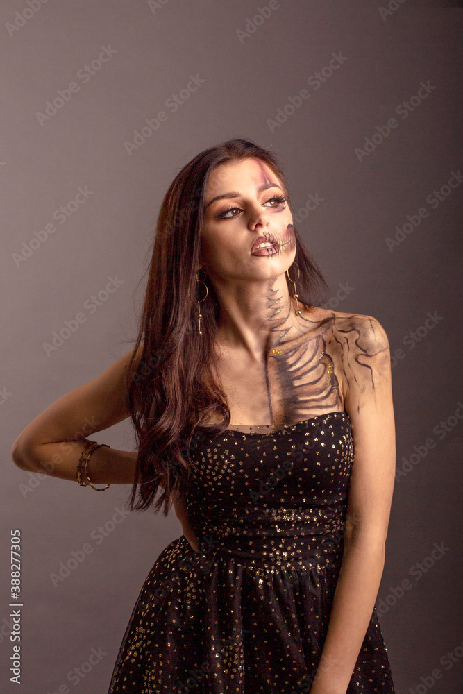 halloween skull make up beauty studio dark background halloween skull make up beauty studio dark background