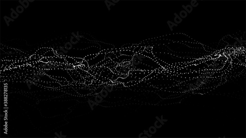 Digital dynamic wave of particles. Big data visualization. Vector abstract black futuristic background.