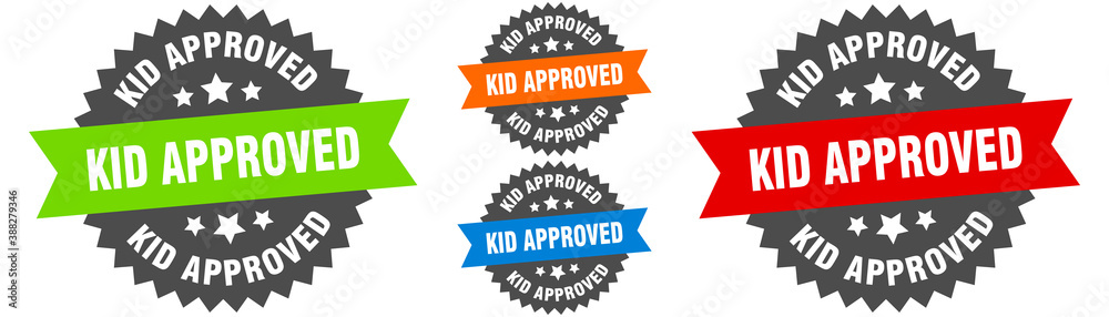 kid approved sign. round ribbon label set. Seal kid approved sign. round ribbon label set. Seal