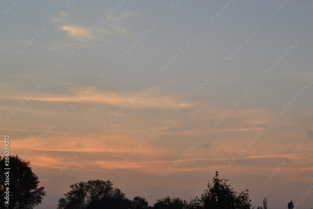 Obraz premium Sky of Bursa, Turkey during the sunset. Silhouette of minaret of a local mosque and plane tree and Ulu Mountain.