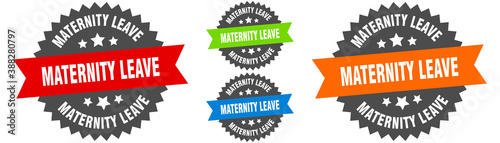 maternity leave sign. round ribbon label set. Seal