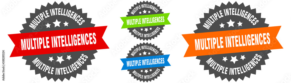 multiple intelligences sign. round ribbon label set. Seal