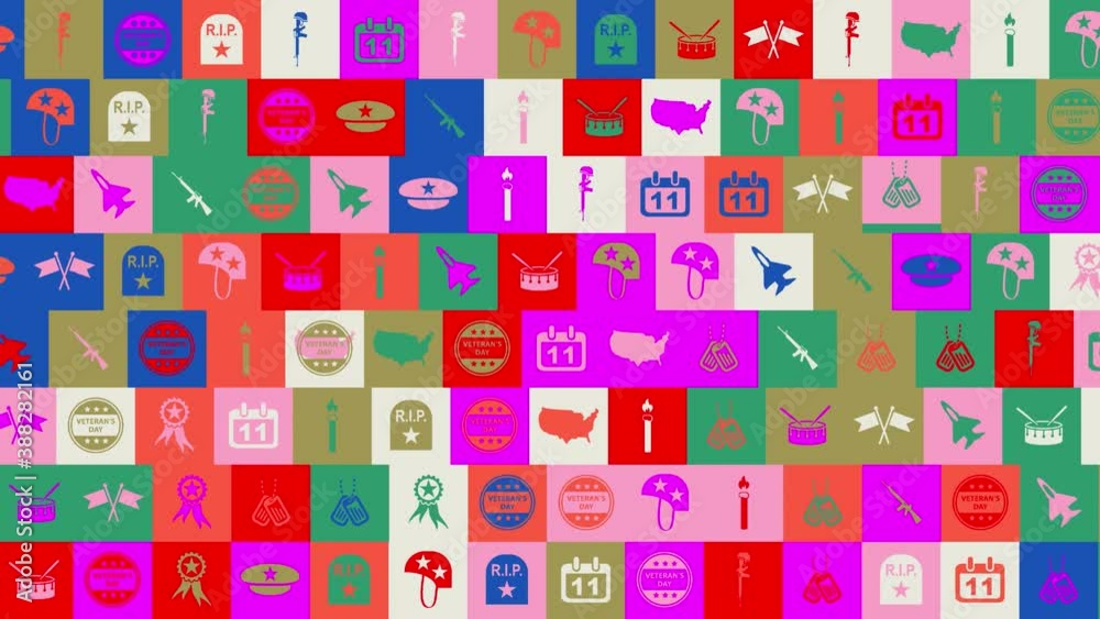Veterans Day. background. seamless pattern. loop mosaic animation. banner or backdrop with multicolored, flashing icons, logos or illustrations. Veterans Day. background. seamless pattern. loop mosaic animation. banner or backdrop with multicolored, flashing icons, logos or illustrations.
