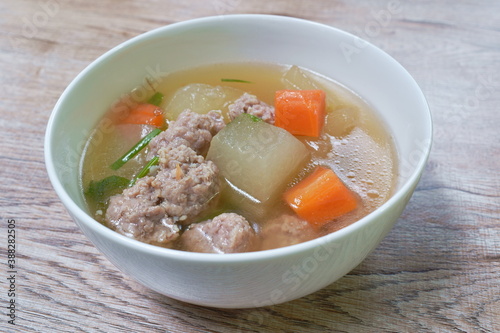 boiled winter melon with chop pork soup on bowl 
