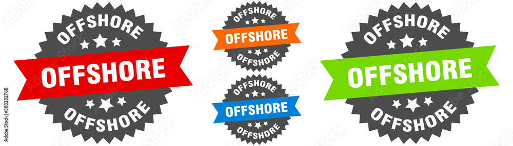 offshore sign. round ribbon label set. Seal
