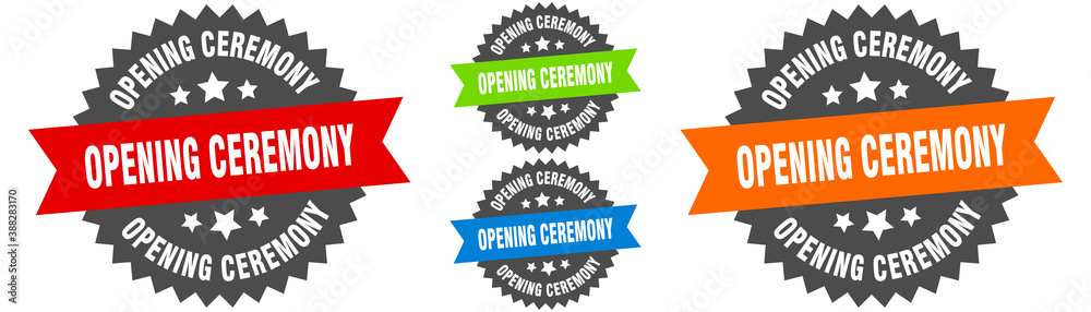 opening ceremony sign. round ribbon label set. Seal