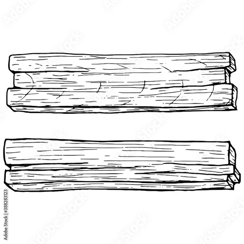 Wooden plank. Vector illustration of a wooden board with a blank space. Hand drawn wooden plank.