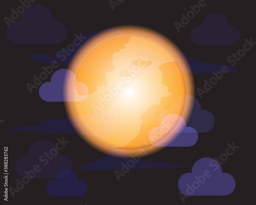 Orange colors moon with clouds vector illustration icon for Halloween Day.