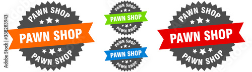 Canvastavla pawn shop sign. round ribbon label set. Seal