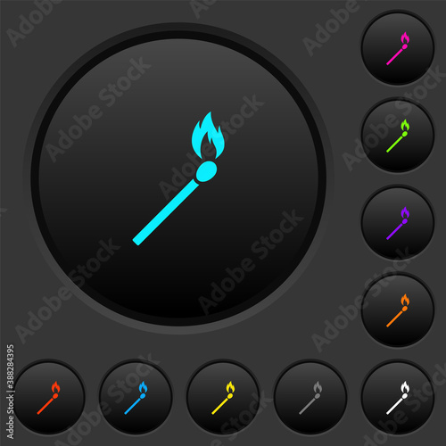 Burning matchstick dark push buttons with color icons