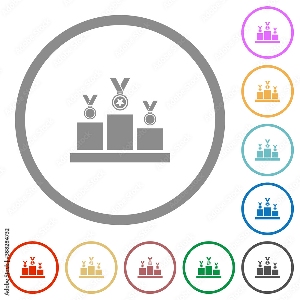 Winner podium with awards flat icons with outlines Winner podium with awards flat icons with outlines