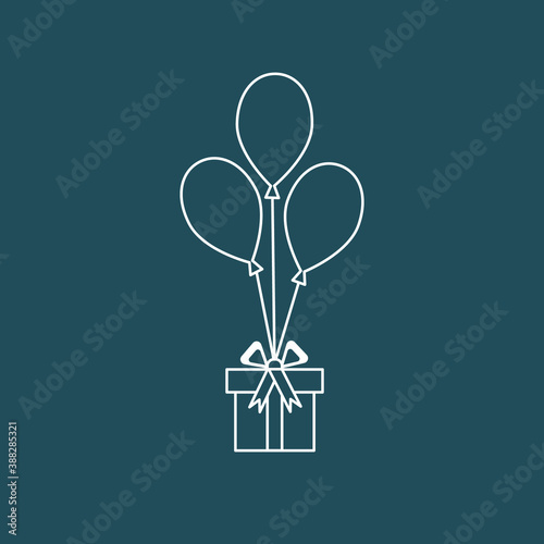 Vector icon of the gift box on balloons.  Vector line icon. Pictogram. Concept of mobyle ordering