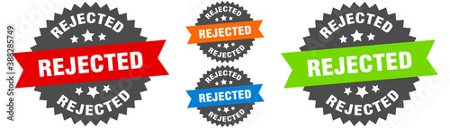 rejected sign. round ribbon label set. Seal